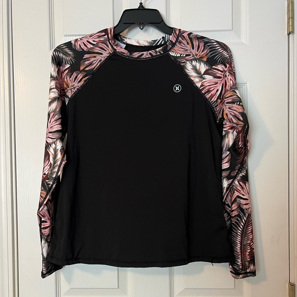 NWT Tropical print black Hurley rash guard